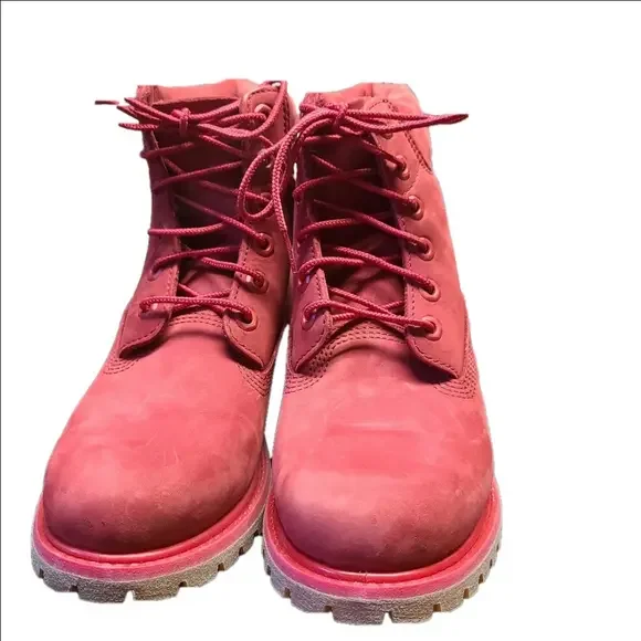 Timberland Red Nubuck Lace-Up Boots Size 7 (38 EU) - Picture 2 of 5